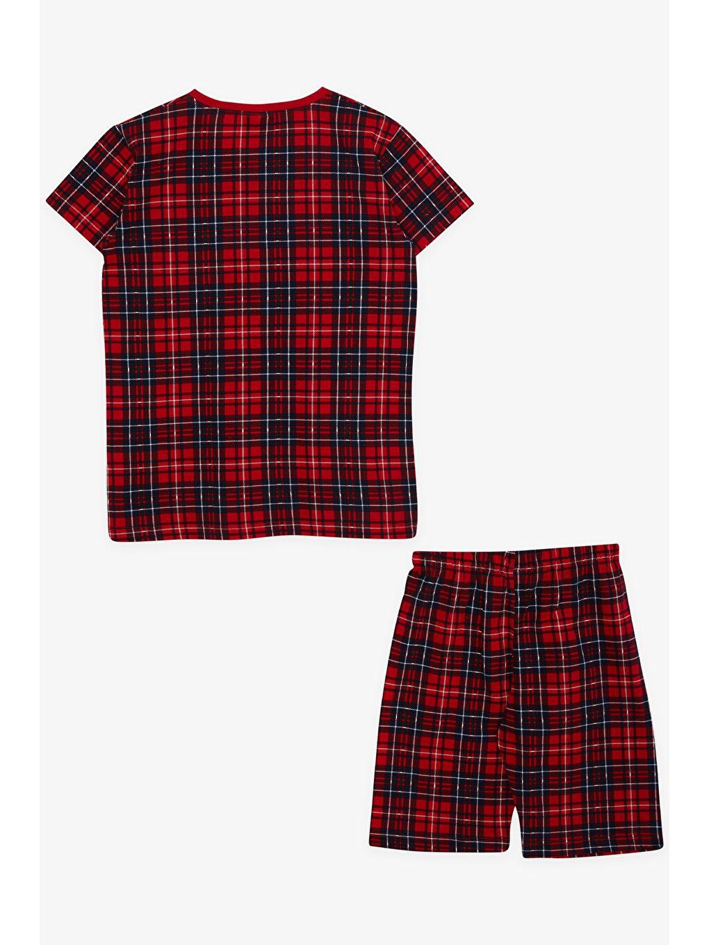 Erkek Çocuk Şortlu Pijama Takımı Ekose Desenli Kırmızı (14 Yaş)-1