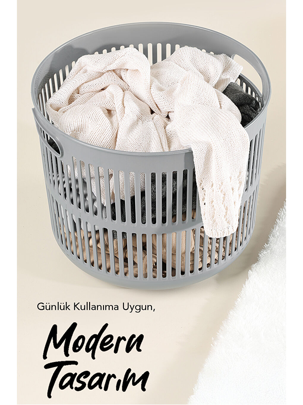 Gri Solara Yuvarlak Çamaşır Sepeti 22 l-3