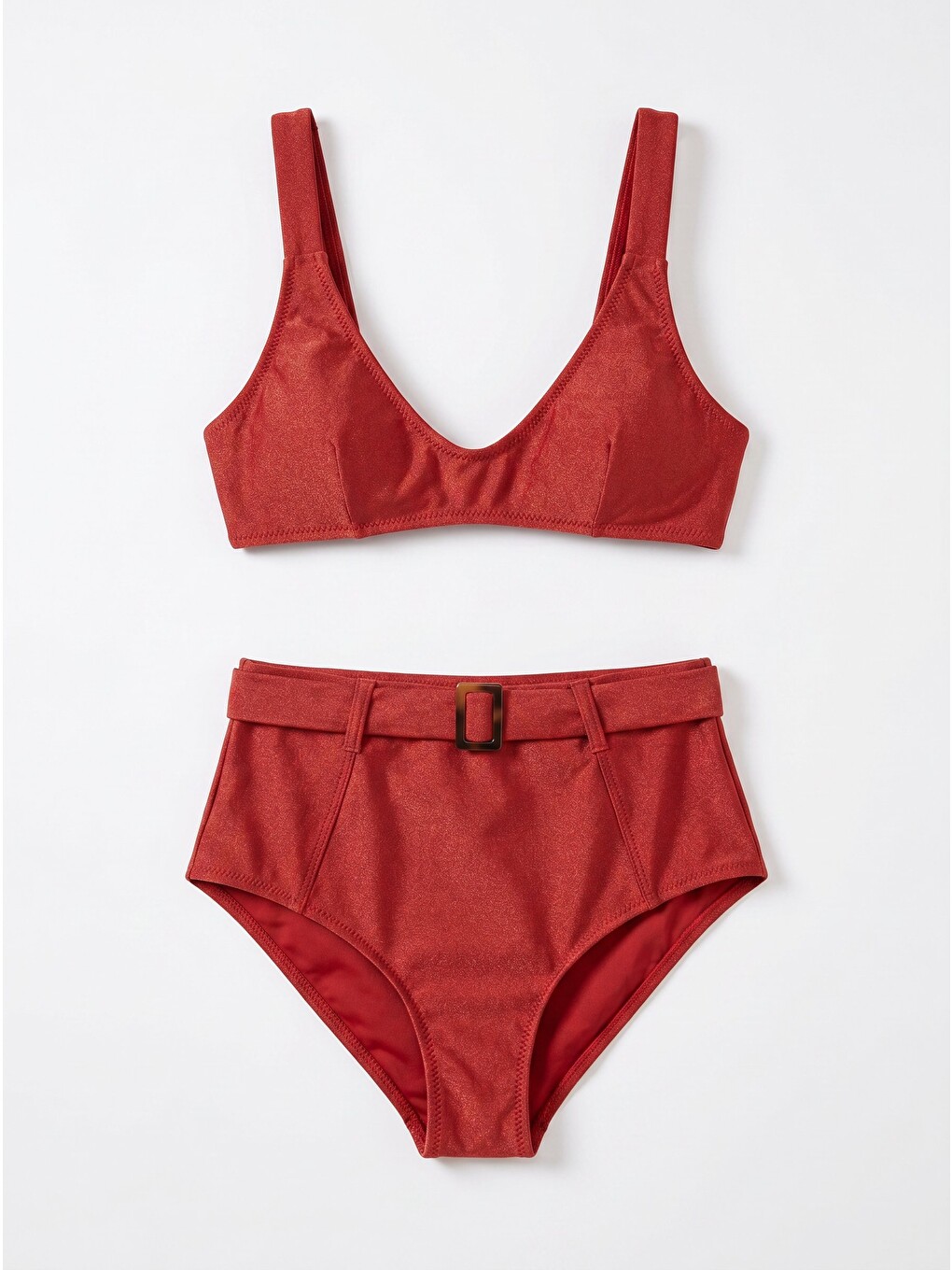 Kahverengi Bitişik Üçgen Yüksek Bel Bikini Takım 3114 Kiremit