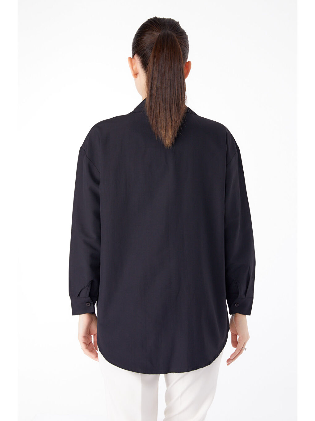 Gömlek Yaka Kadın Siyah Taş Detaylı Gömlek - 13194-3