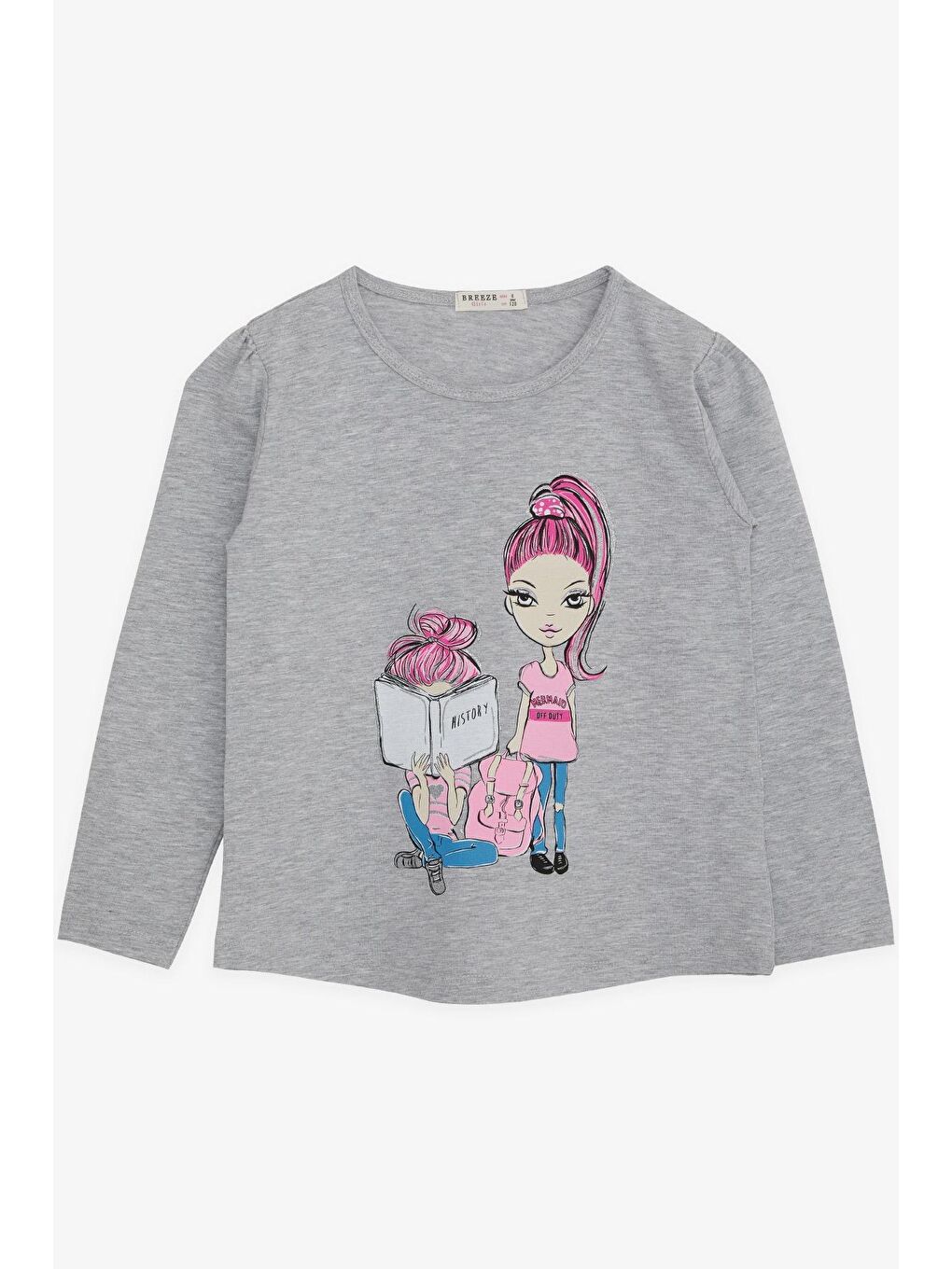 Kız Çocuk Uzun Kollu Tişört Kız Bakılı Gri Melanj (4-8 Yaş)