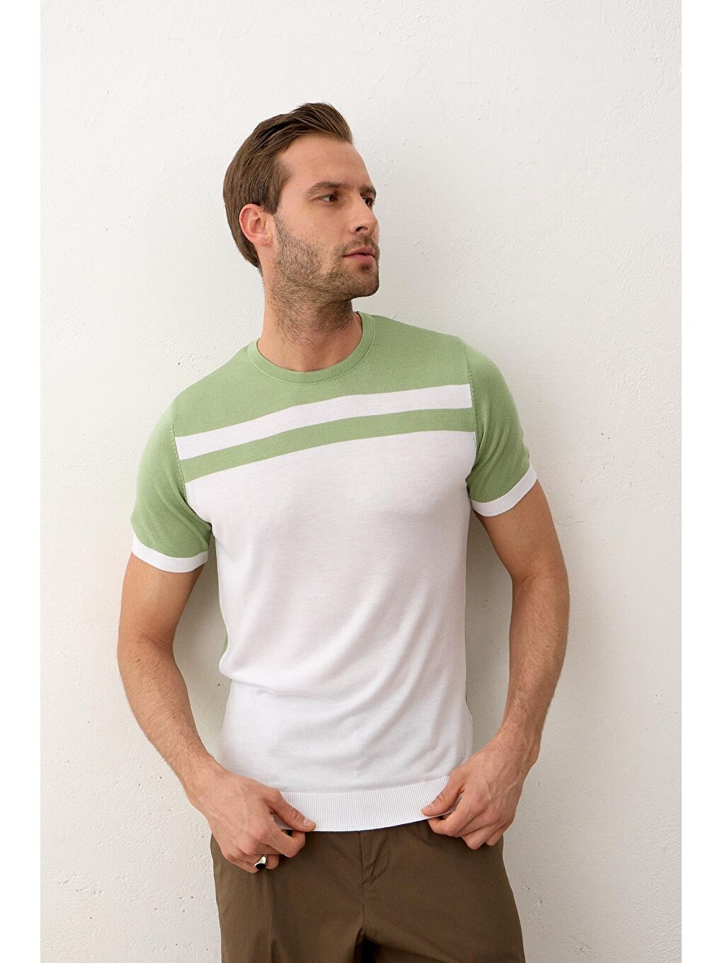 Danger Erkek Renkli Slim-Fit Yazlık Triko Tişört Yeşil