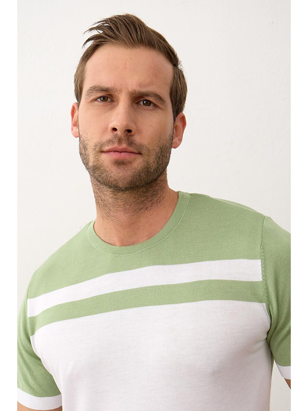 Danger Erkek Renkli Slim-Fit Yazlık Triko Tişört Yeşil - 1