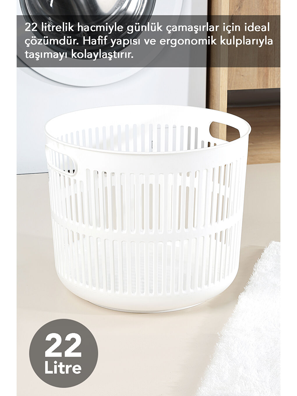 Beyaz Solara Yuvarlak Çamaşır Sepeti 22 l-1