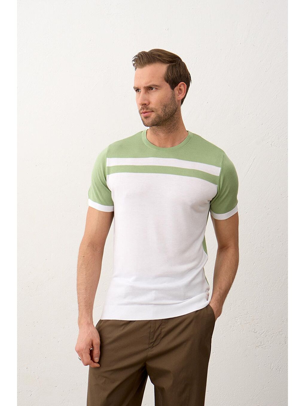 Danger Erkek Renkli Slim-Fit Yazlık Triko Tişört Yeşil - 2