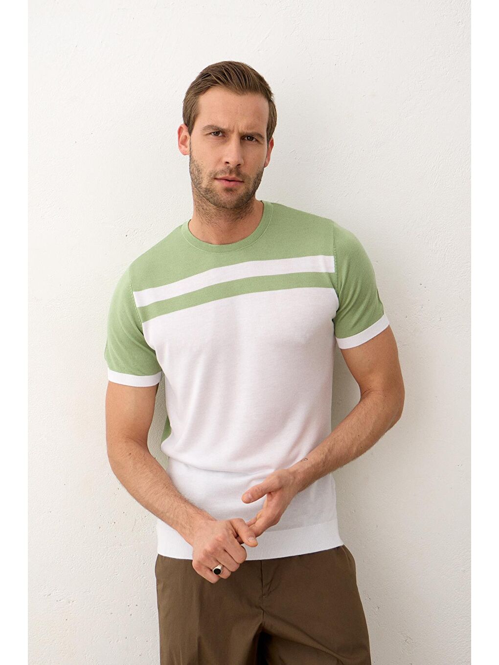 Danger Erkek Renkli Slim-Fit Yazlık Triko Tişört Yeşil - 3