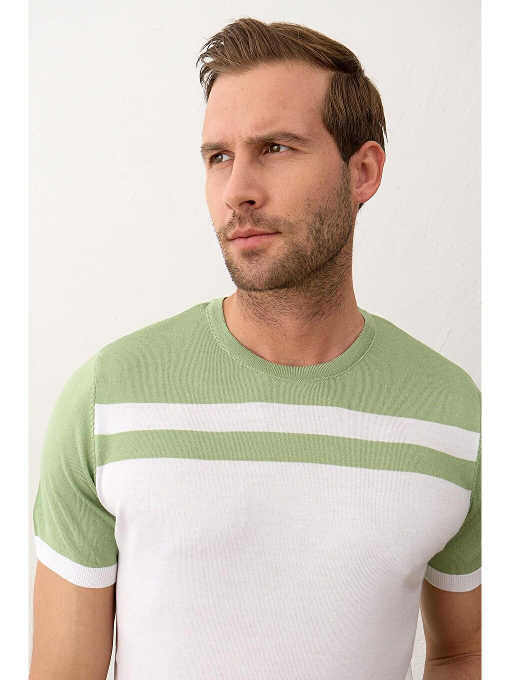 Danger Erkek Renkli Slim-Fit Yazlık Triko Tişört Yeşil - 4