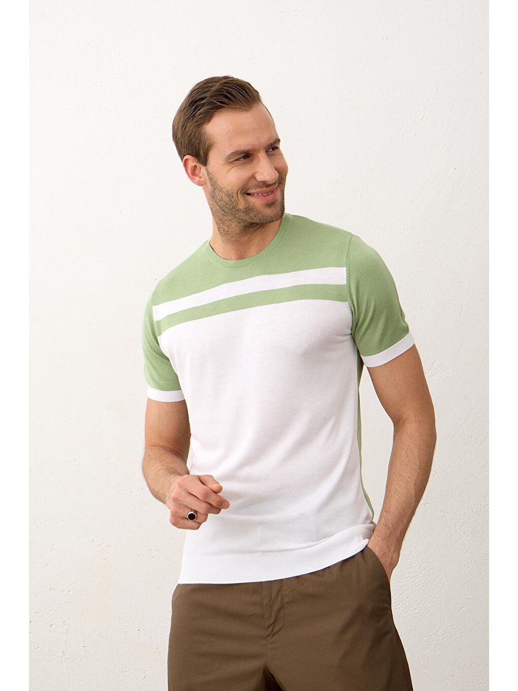 Danger Erkek Renkli Slim-Fit Yazlık Triko Tişört Yeşil - 5
