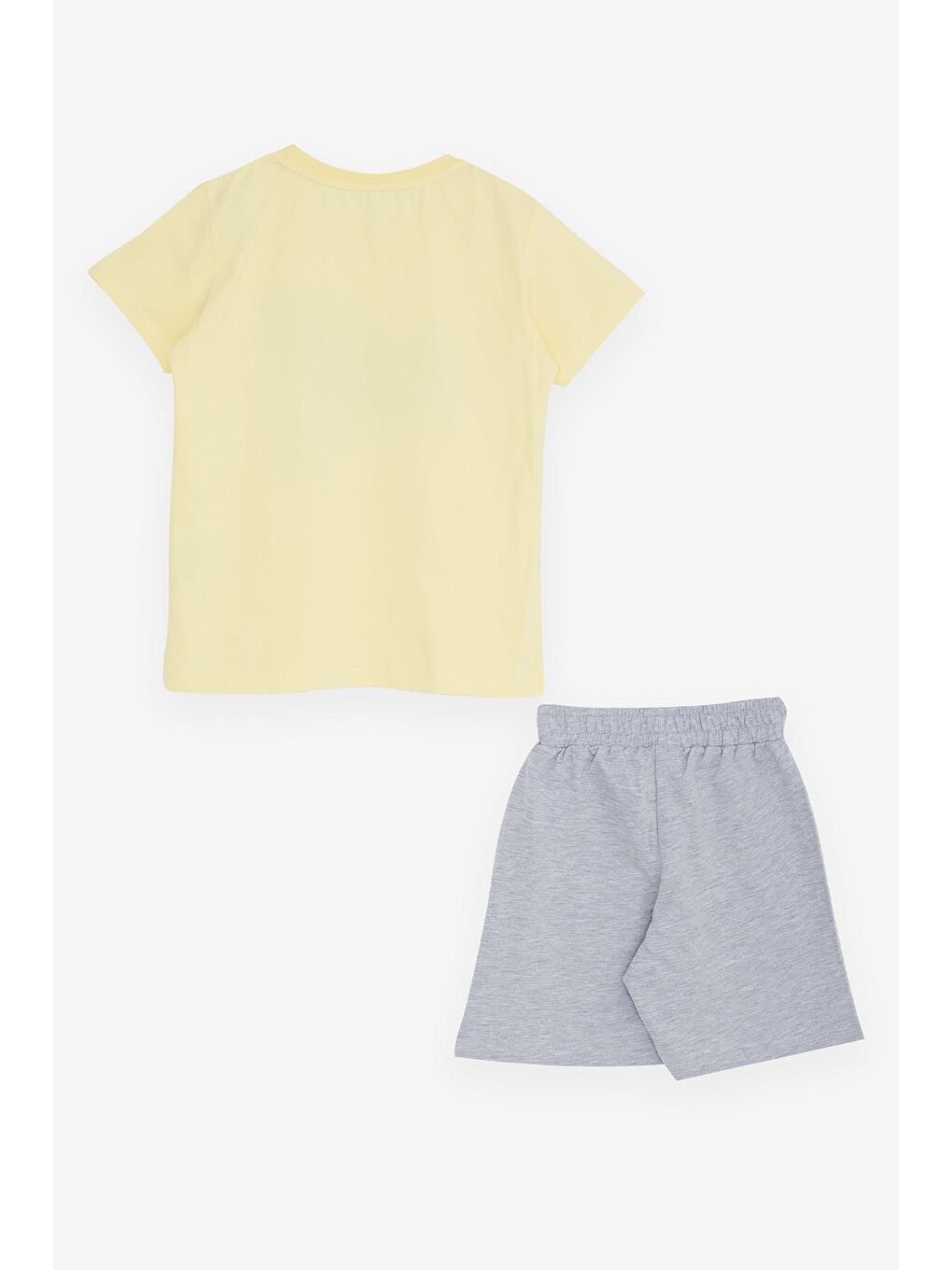 Erkek Çocuk Şortlu Takım Yazı Baskılı Cepli Bağcık Aksesuarlı Sarı (8-14 Yaş)-1