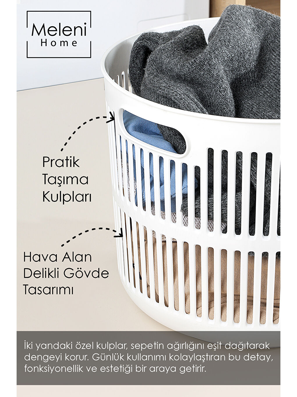 Beyaz Solara Yuvarlak Çamaşır Sepeti 22 l-2