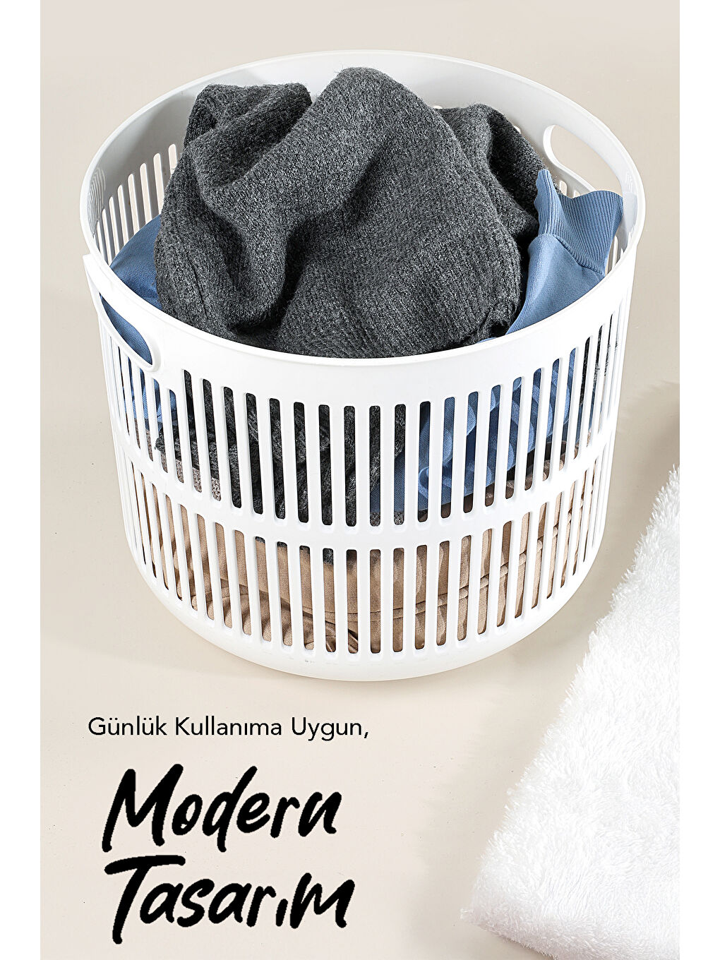 Beyaz Solara Yuvarlak Çamaşır Sepeti 22 l-3