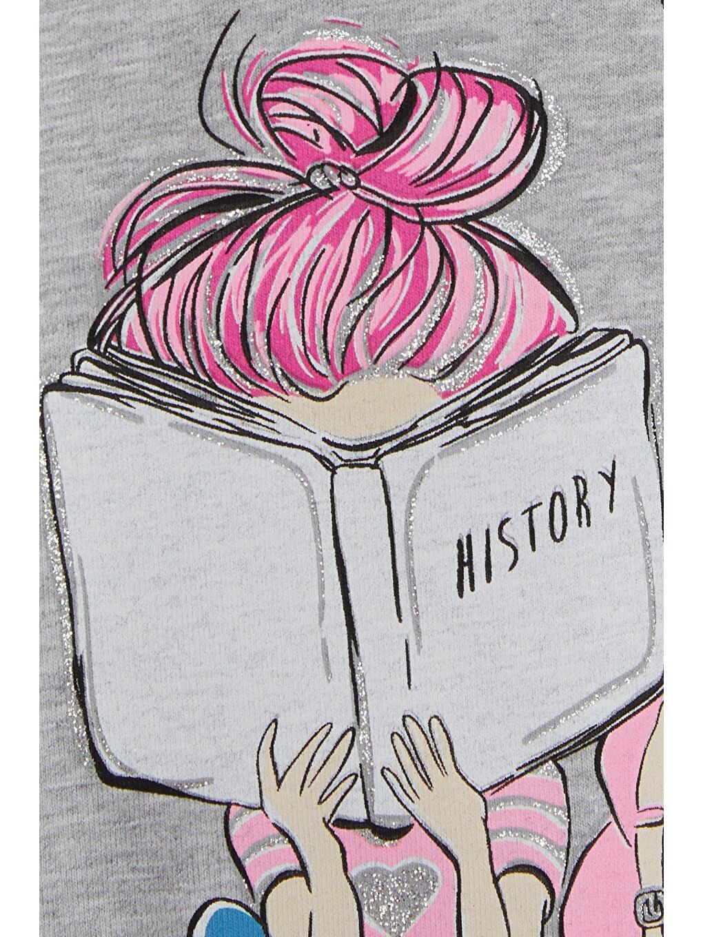 Kız Çocuk Uzun Kollu Tişört Kız Bakılı Gri Melanj (4-8 Yaş)-3