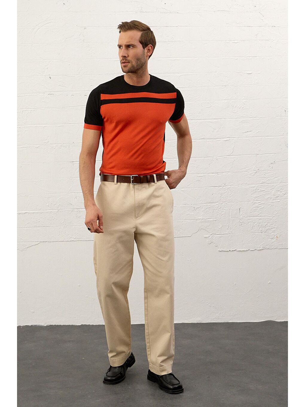 Erkek Renkli Slim-Fit Yazlık Triko Tişört Siyah-2