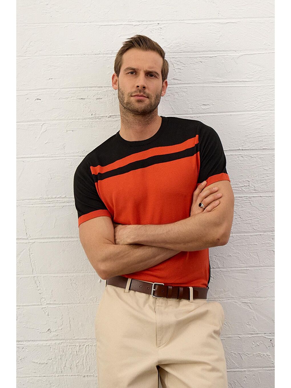 Erkek Renkli Slim-Fit Yazlık Triko Tişört Siyah-5