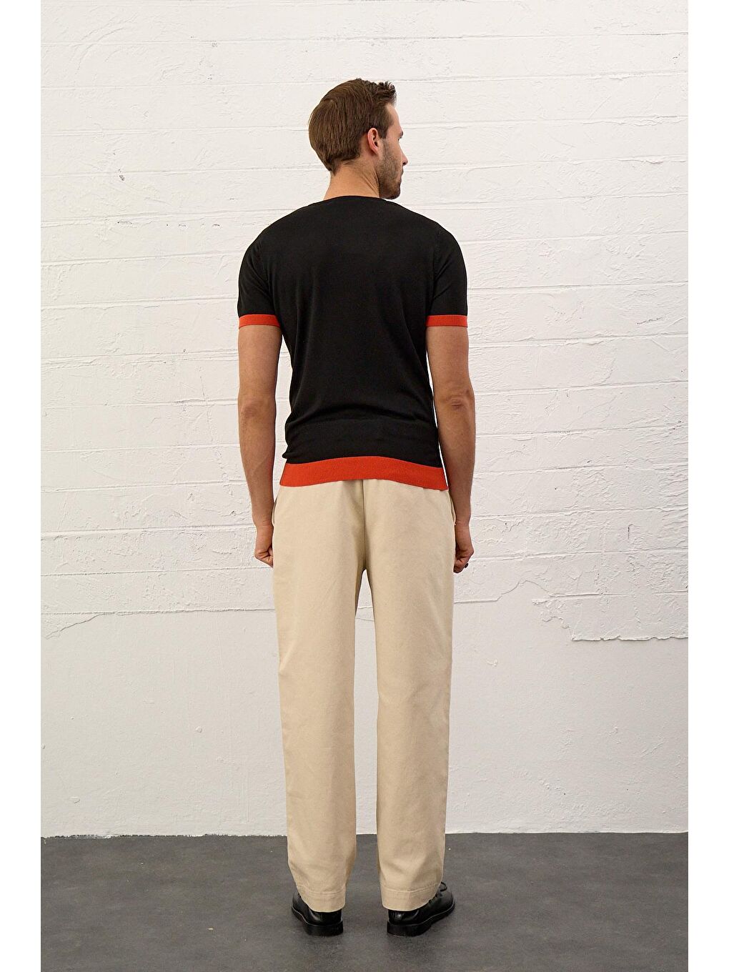 Erkek Renkli Slim-Fit Yazlık Triko Tişört Siyah-6