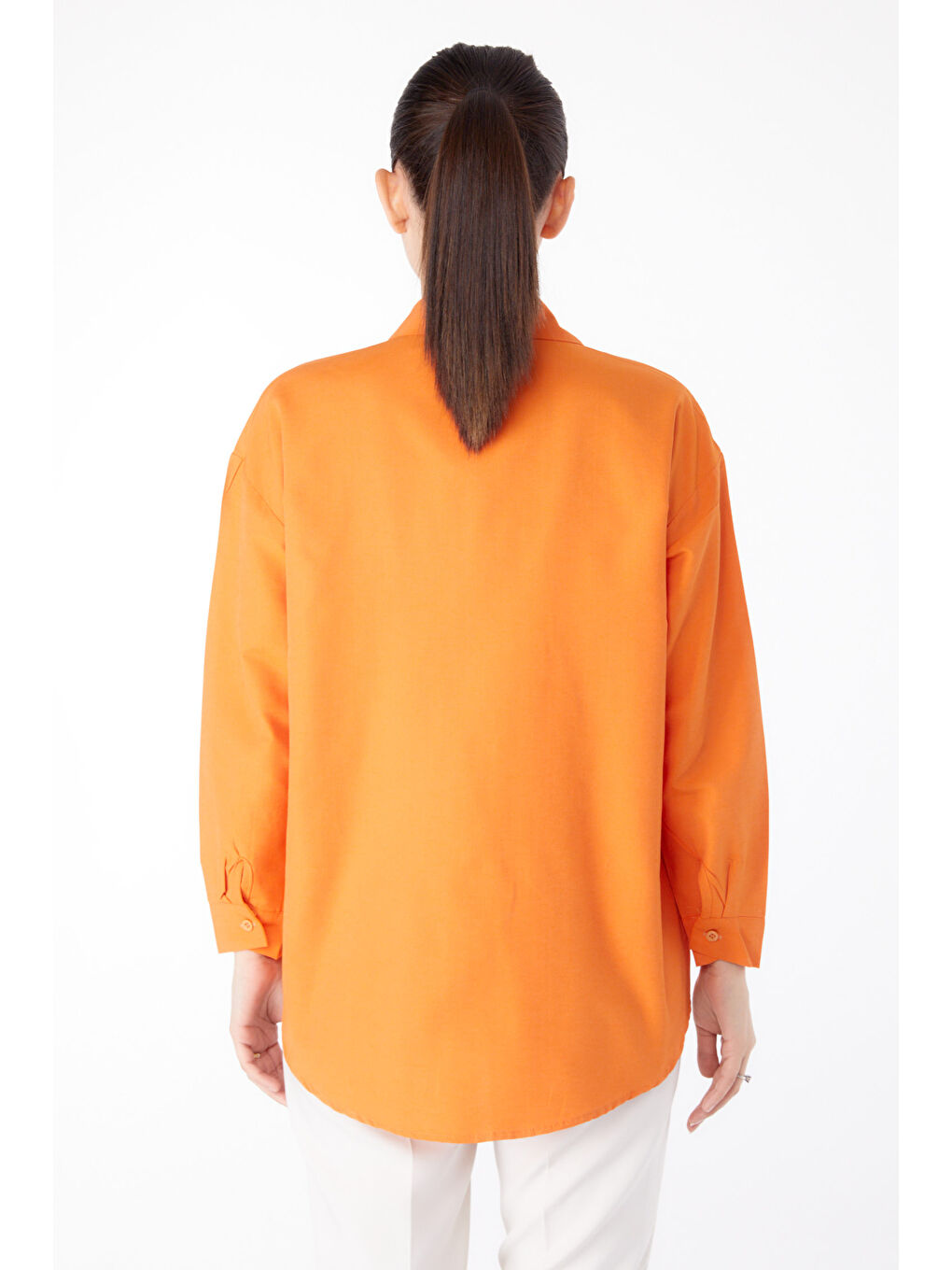 Gömlek Yaka Kadın Turuncu Taş Detaylı Gömlek - 13194-3