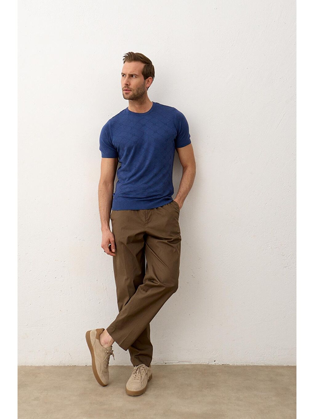 Danger Indigo Erkek Kare Desenli Slim-Fit Yazlık Triko Tişört İndigo - 3