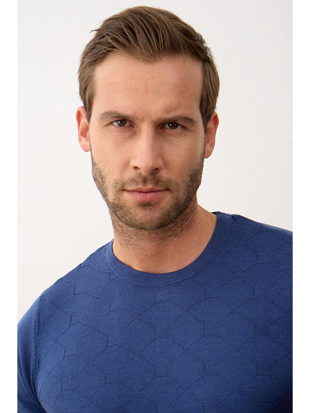 Danger Indigo Erkek Kare Desenli Slim-Fit Yazlık Triko Tişört İndigo - 5