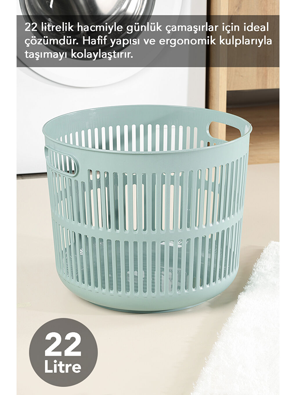 Yeşil Solara Yuvarlak Çamaşır Sepeti 22 l-1