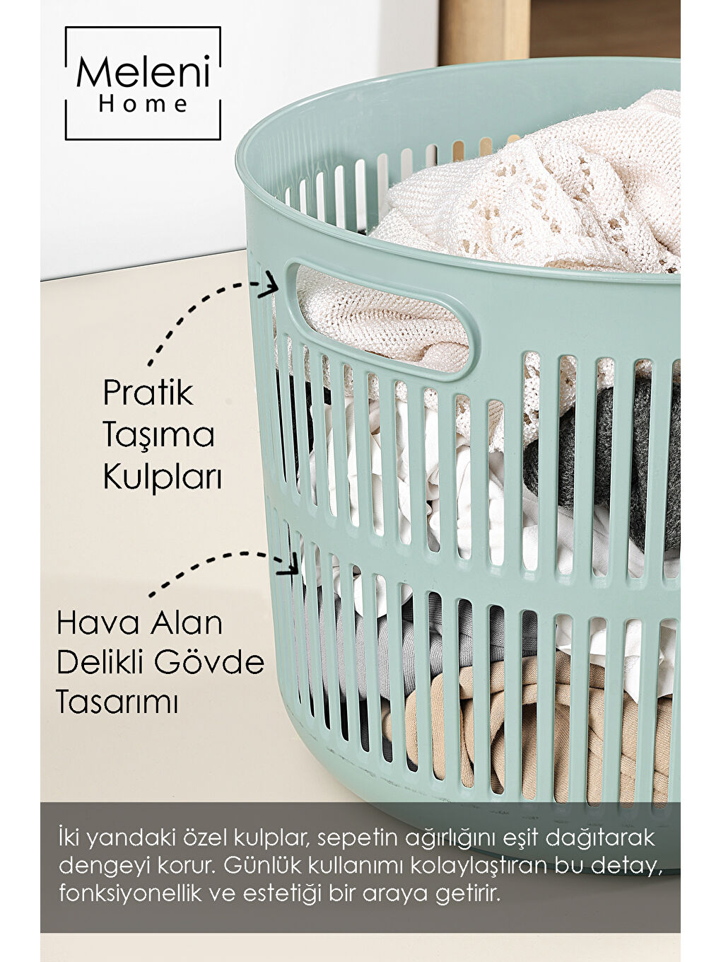 Yeşil Solara Yuvarlak Çamaşır Sepeti 22 l-2