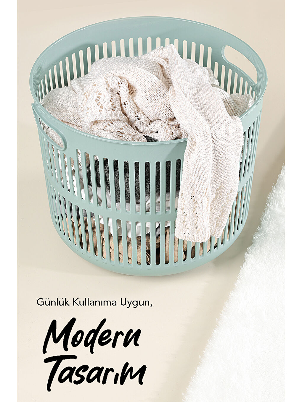 Yeşil Solara Yuvarlak Çamaşır Sepeti 22 l-3