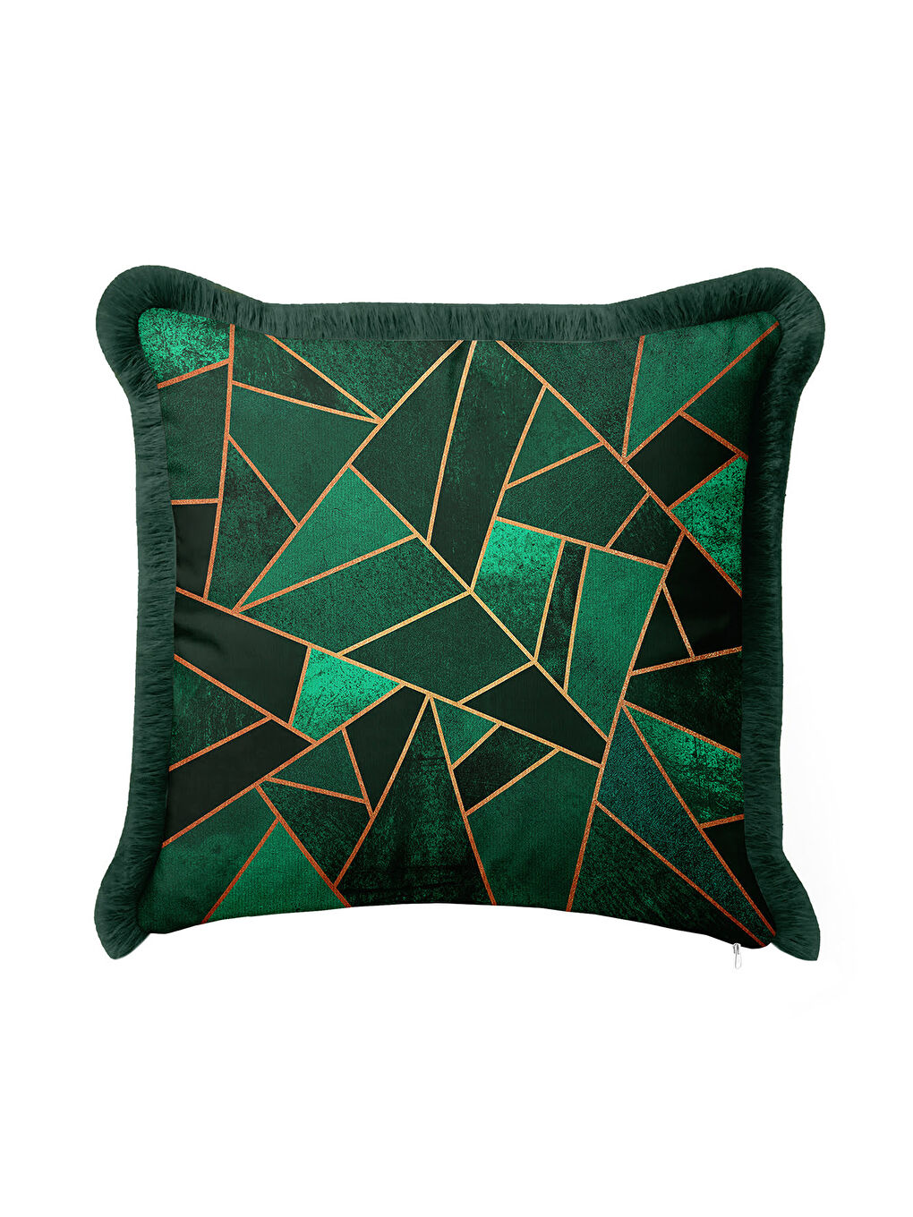Karışık Modern Geometrik Saçaklı Yastık Kılıfı - Lüks Art Deco Zümrüt Yeşili Gold Püsküllü Kırlent Kılıfı-3