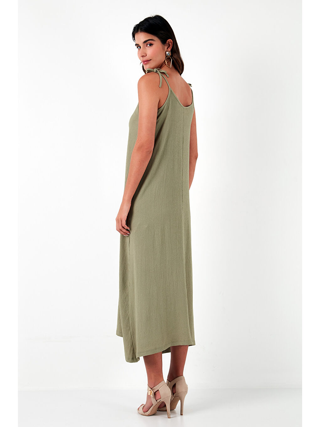 Yeşil Regular Fit İp Askılı Uzun Kadın Elbise 5865732-5