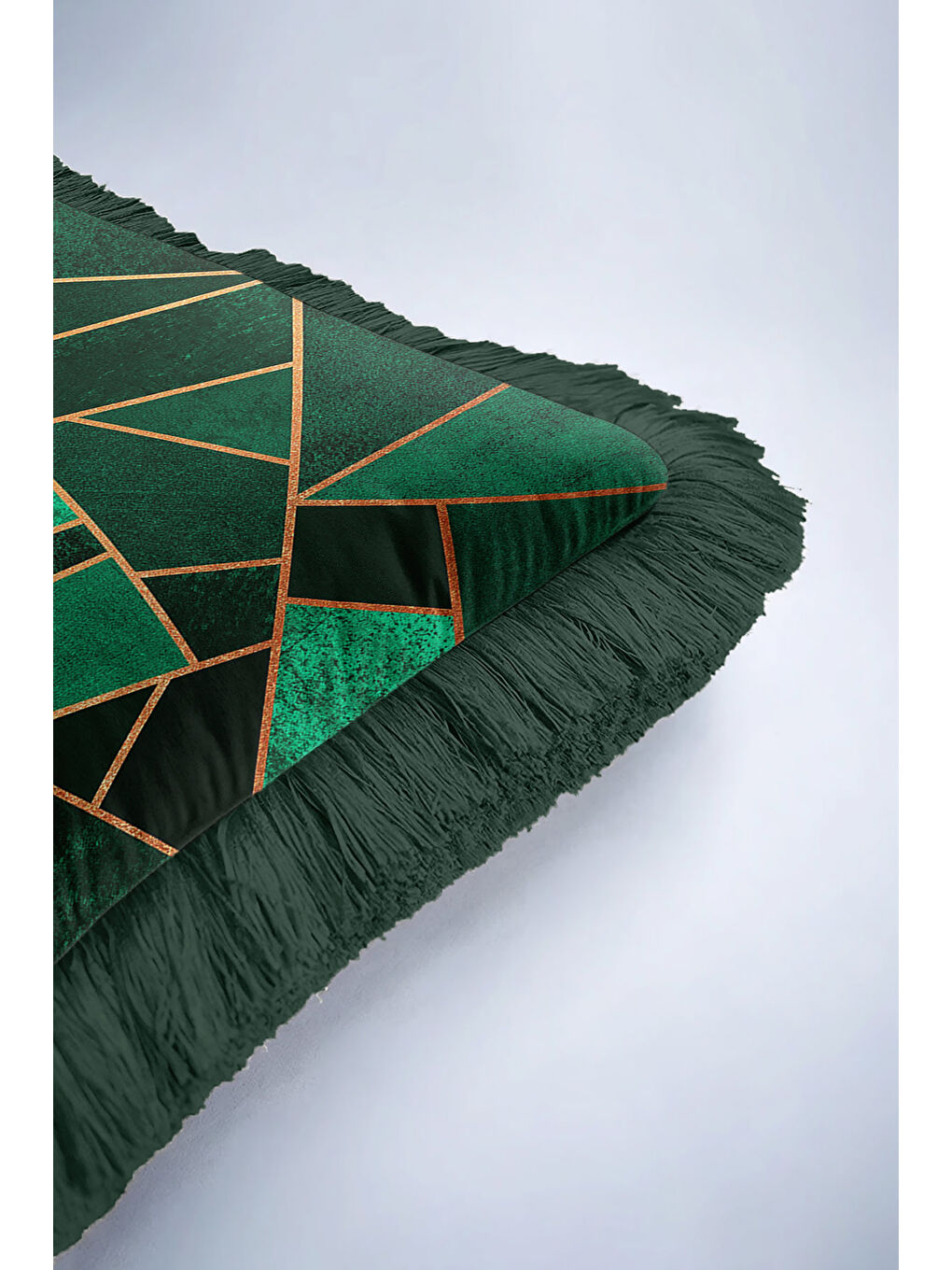 Karışık Modern Geometrik Saçaklı Yastık Kılıfı - Lüks Art Deco Zümrüt Yeşili Gold Püsküllü Kırlent Kılıfı-6