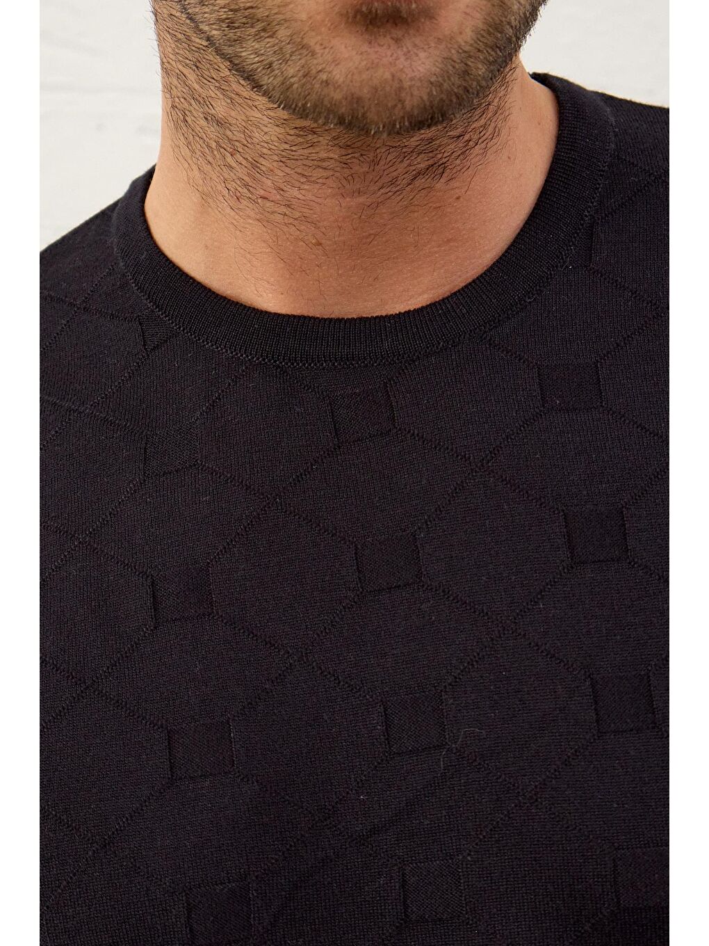 Danger Erkek Kare Desenli Slim-Fit Yazlık Triko Tişört Koyu Lacivert - 2