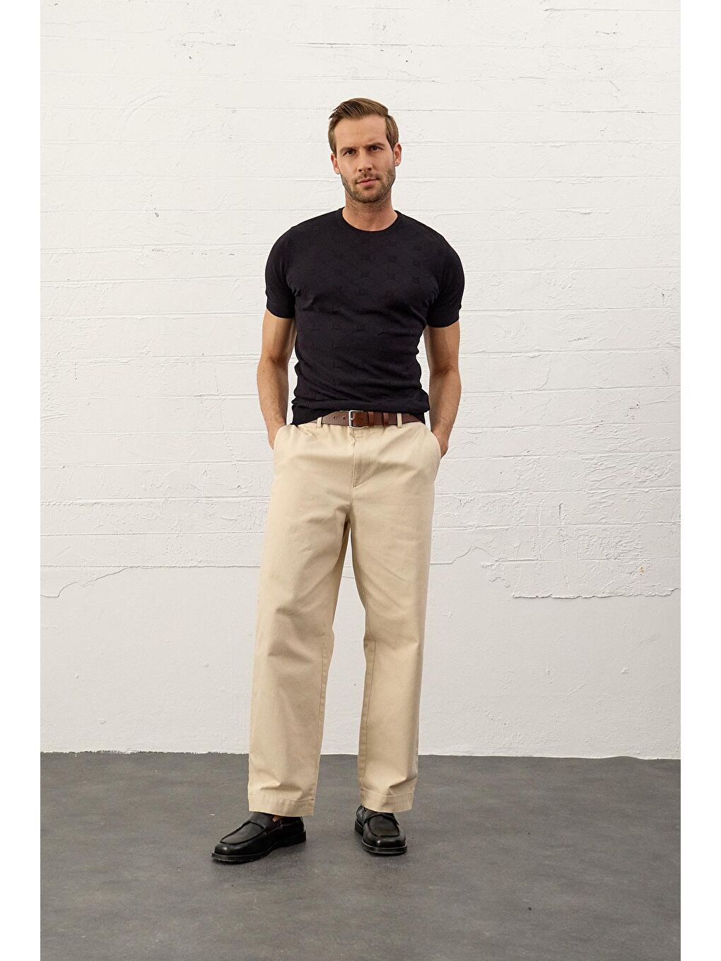 Danger Erkek Kare Desenli Slim-Fit Yazlık Triko Tişört Koyu Lacivert - 3