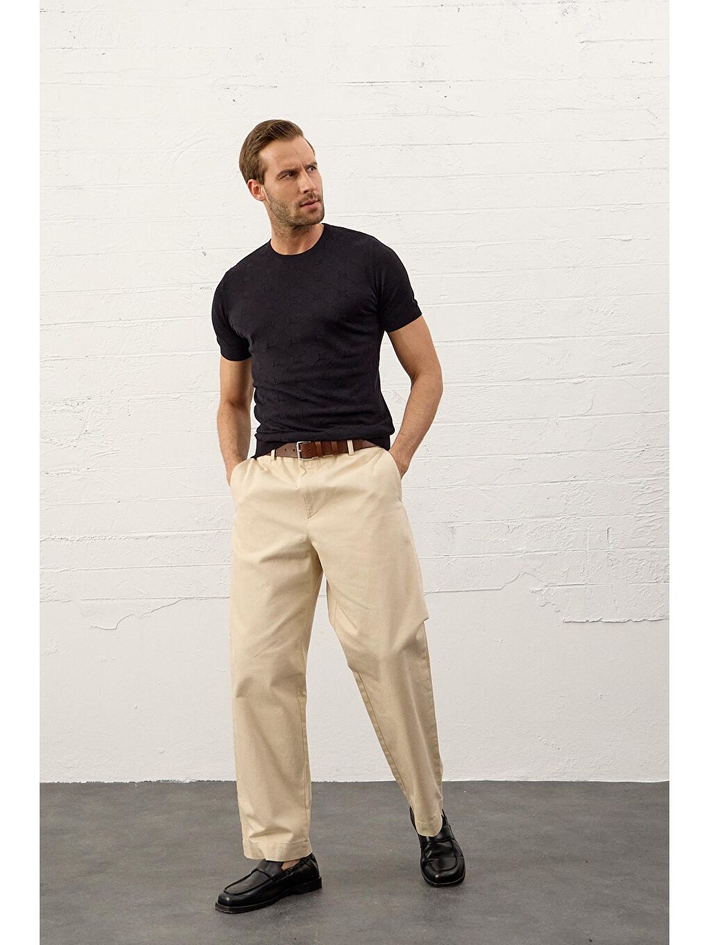 Danger Erkek Kare Desenli Slim-Fit Yazlık Triko Tişört Koyu Lacivert - 4