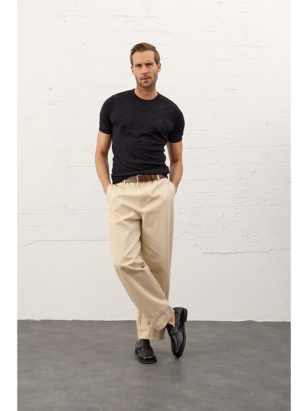 Danger Erkek Kare Desenli Slim-Fit Yazlık Triko Tişört Koyu Lacivert - 5