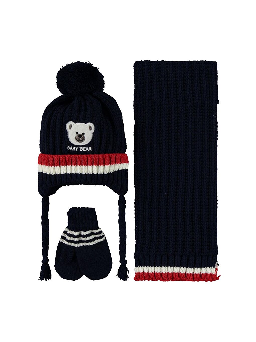 Baby Baby Bear Nakış Desen 0-24 Ay Atkı Bere Eldiven Set - Lacivert Standart-2