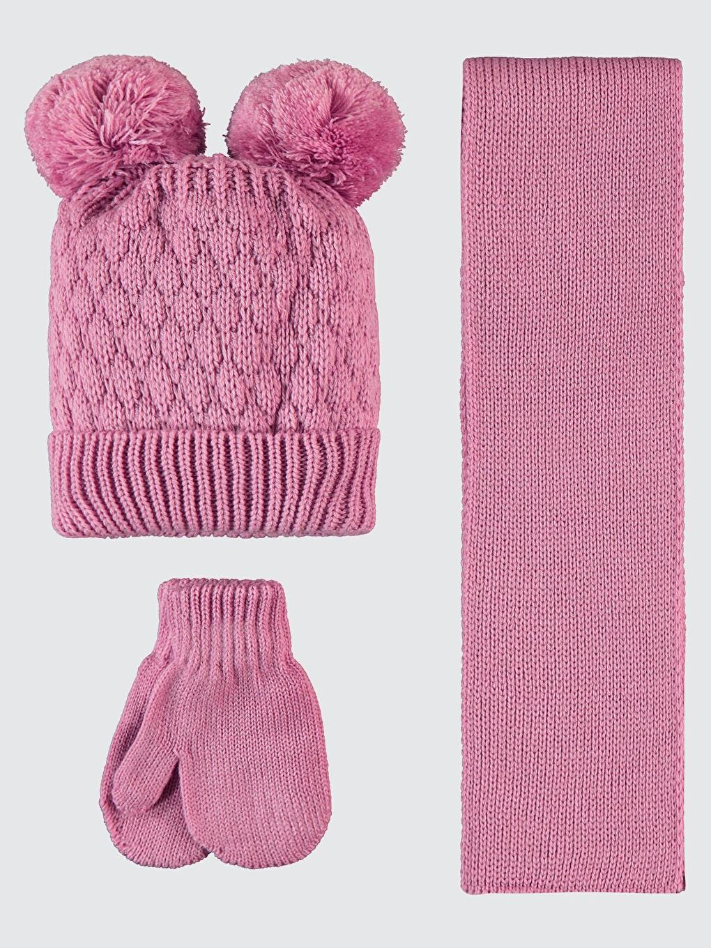 Baby 6-24 Ay Atkı Bere Eldiven Set - Pembe Standart-1