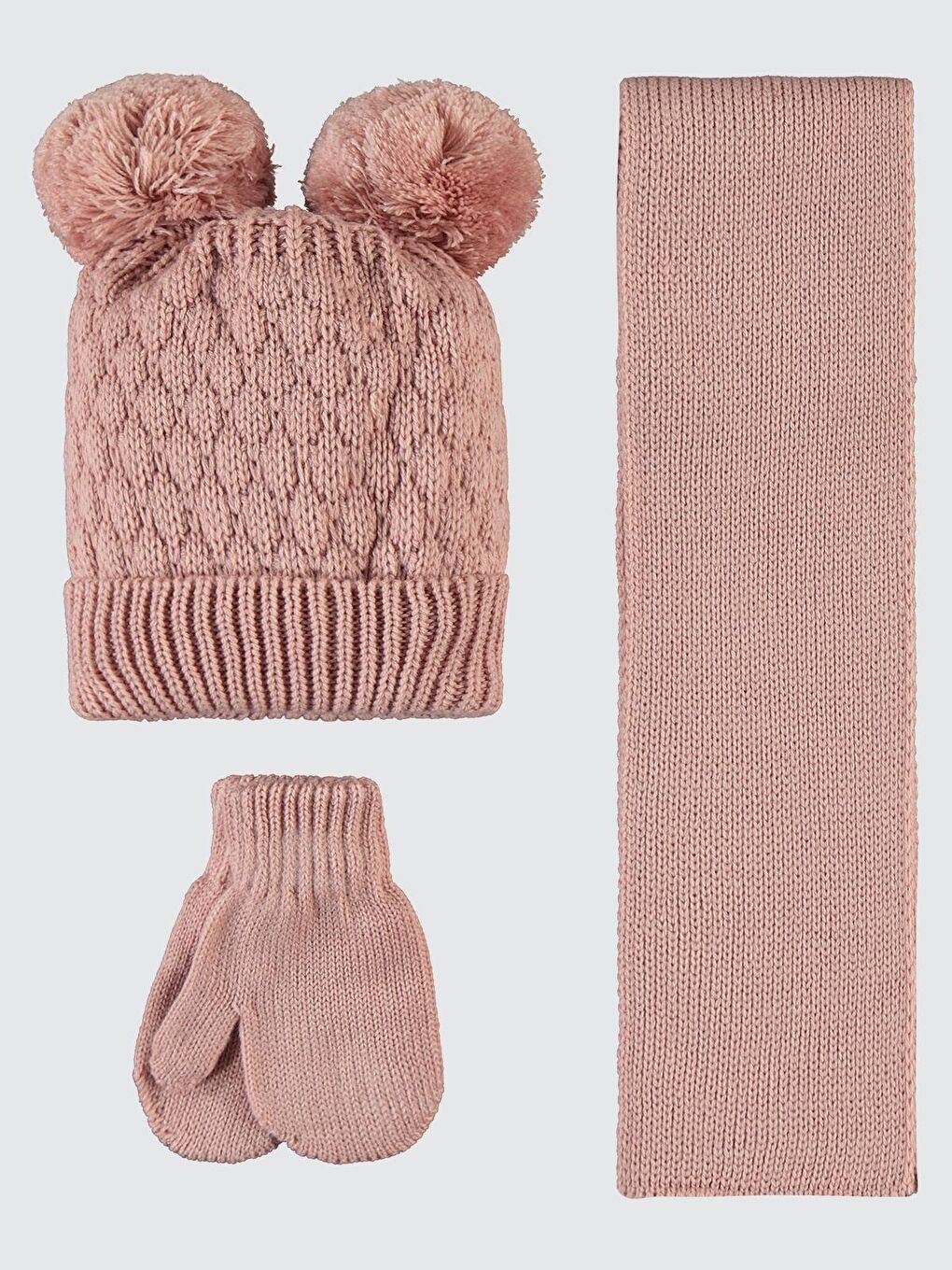 Pembe Baby 6-24 Ay Atkı Bere Eldiven Set - Pudra-1