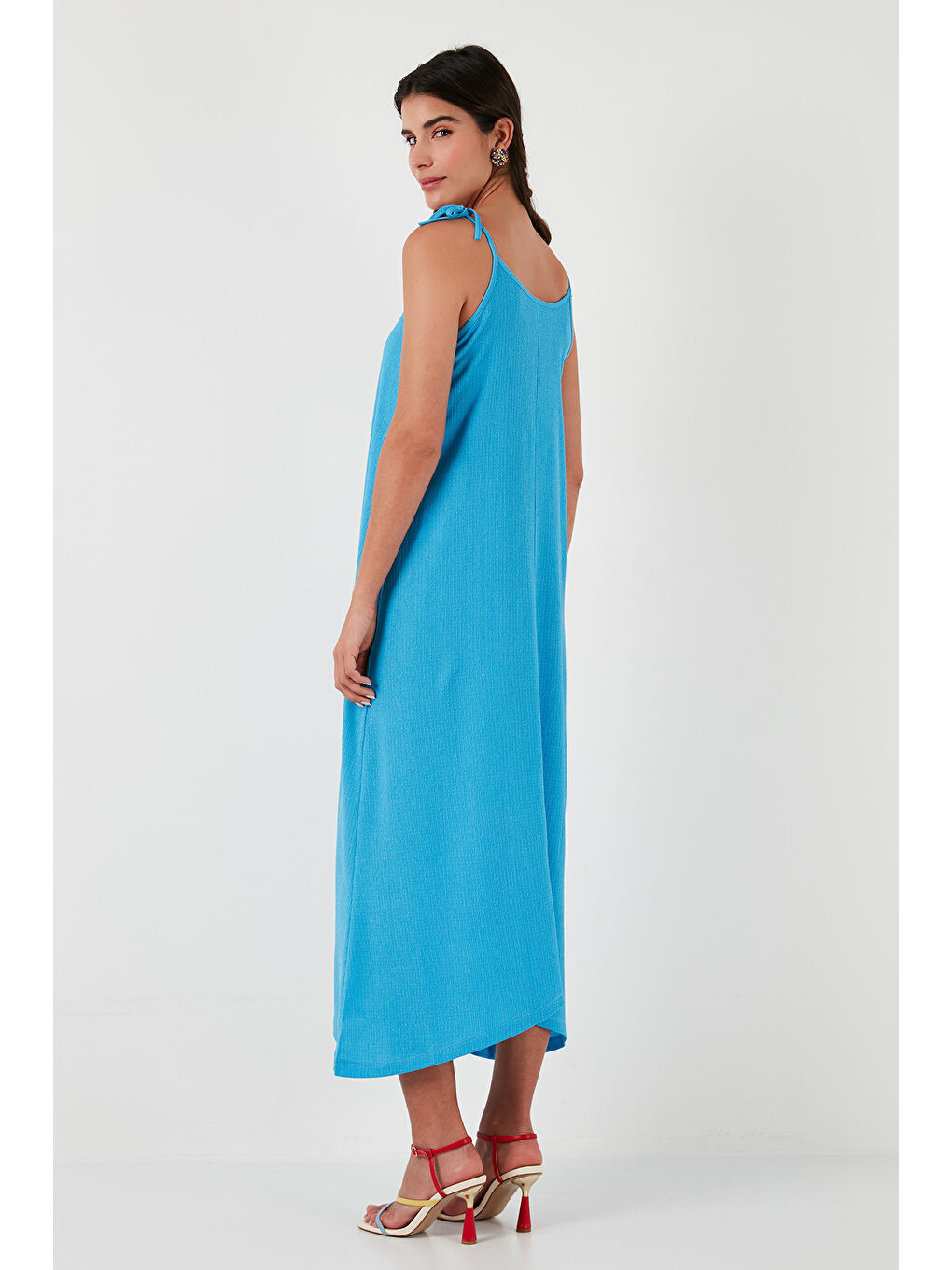 Lela Mavi Regular Fit İp Askılı Uzun Kadın Elbise 5865732 - 5