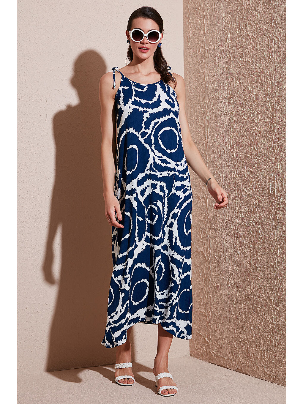 Lacivert Regular Fit İp Askılı Uzun Kadın Elbise 5865732-5