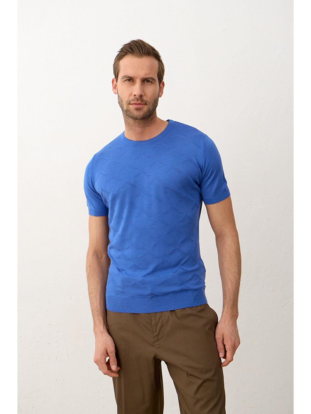 Mavi Erkek Bisiklet Yaka Slim-Fit Yazlık Triko TişörtSaks