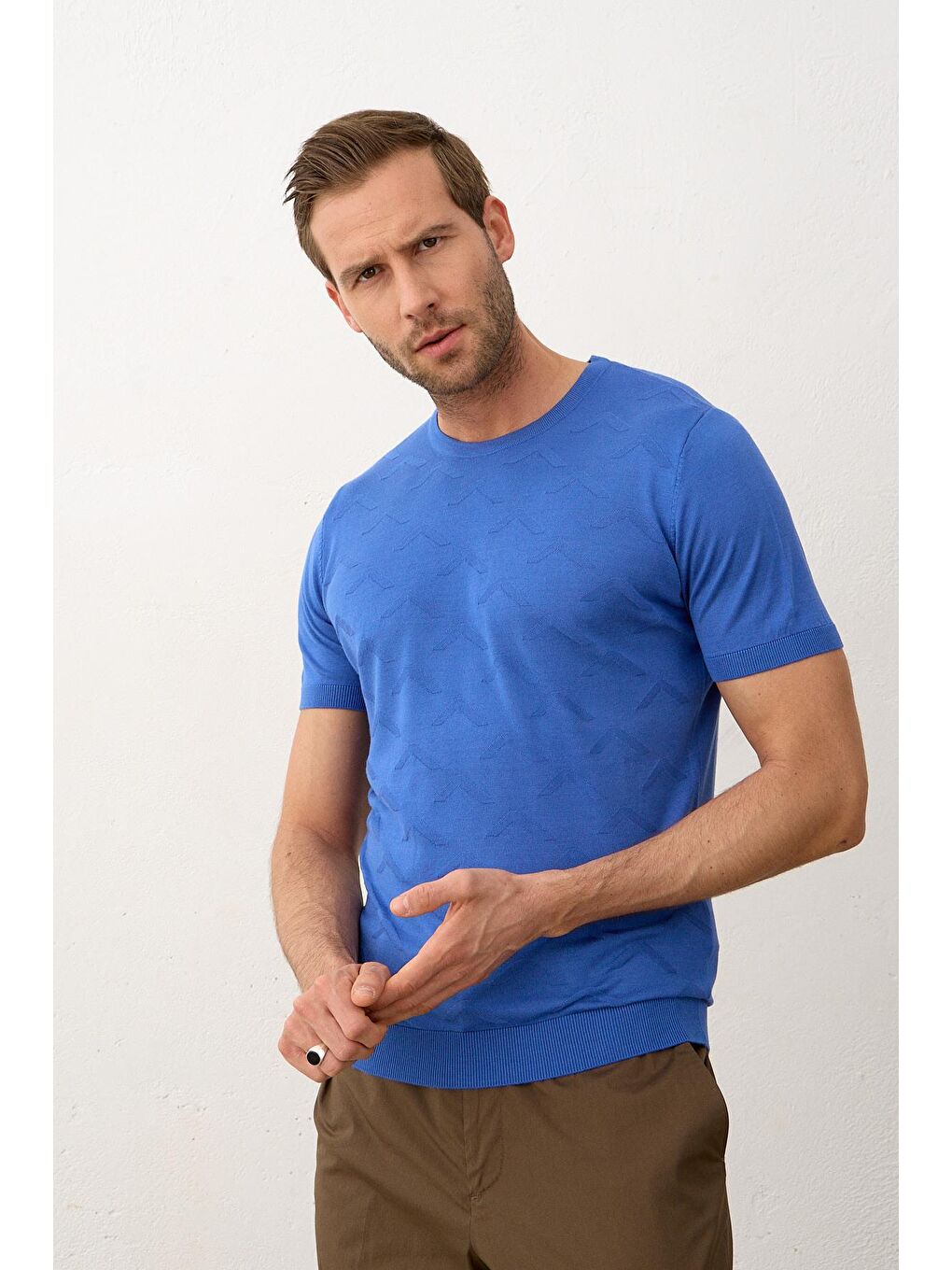 Mavi Erkek Bisiklet Yaka Slim-Fit Yazlık Triko TişörtSaks-4