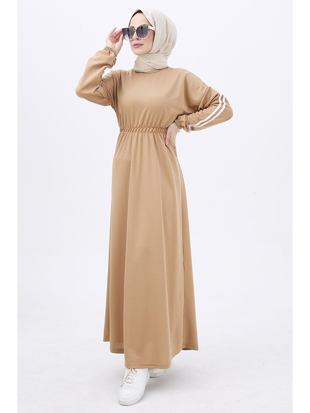 Bej Orta Kadın Vizon Elbise - 11068
