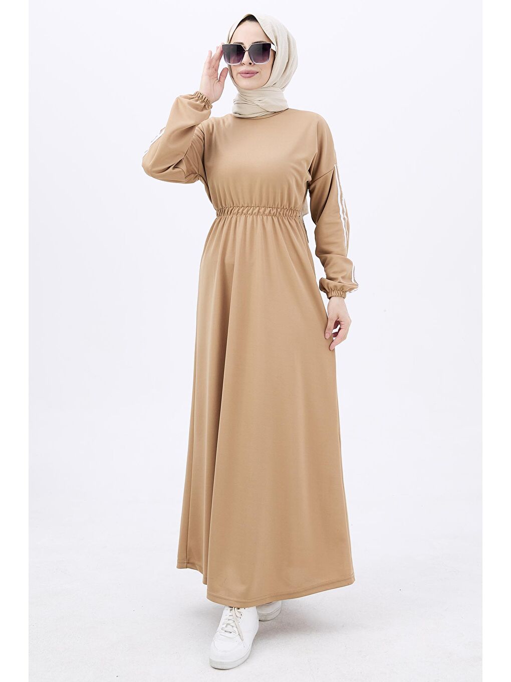 Bej Orta Kadın Vizon Elbise - 11068-1