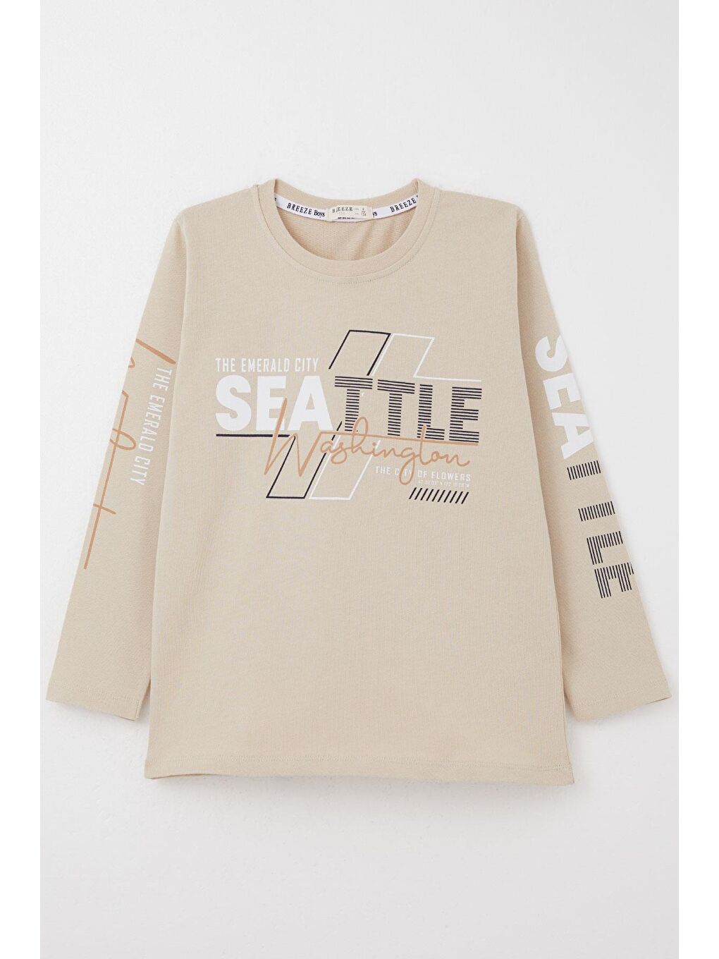 Erkek Çocuk Uzun Kollu Tişört Renkli Yazı Baskılı Bej (6-12 Yaş)-2