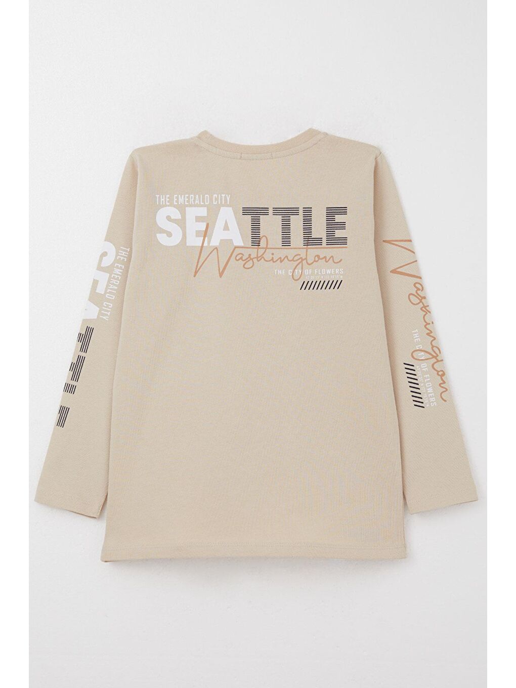 Erkek Çocuk Uzun Kollu Tişört Renkli Yazı Baskılı Bej (6-12 Yaş)-3