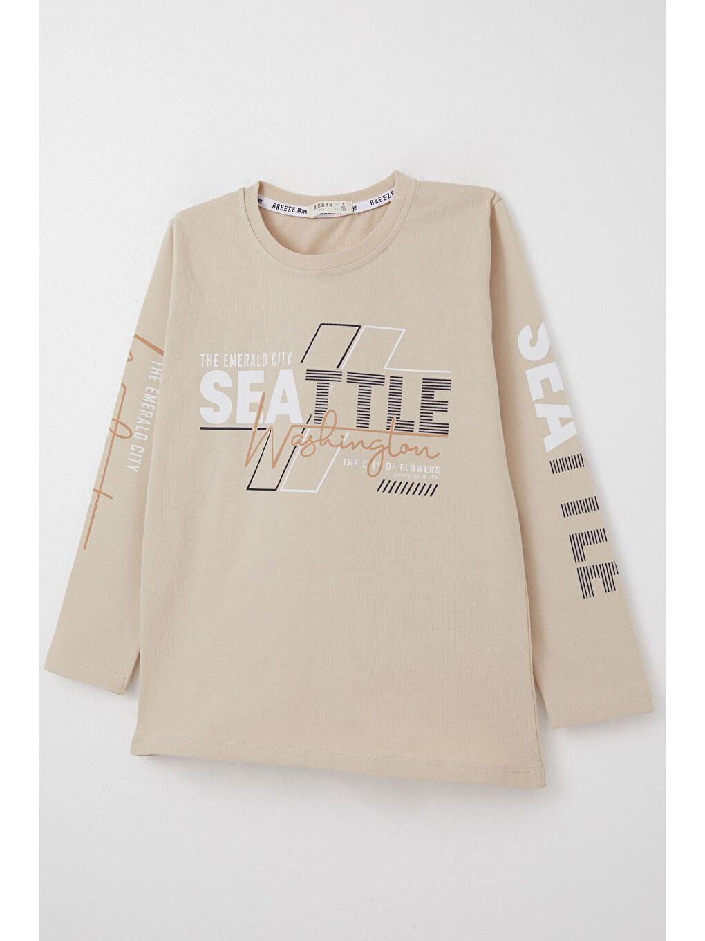 Erkek Çocuk Uzun Kollu Tişört Renkli Yazı Baskılı Bej (6-12 Yaş)-4
