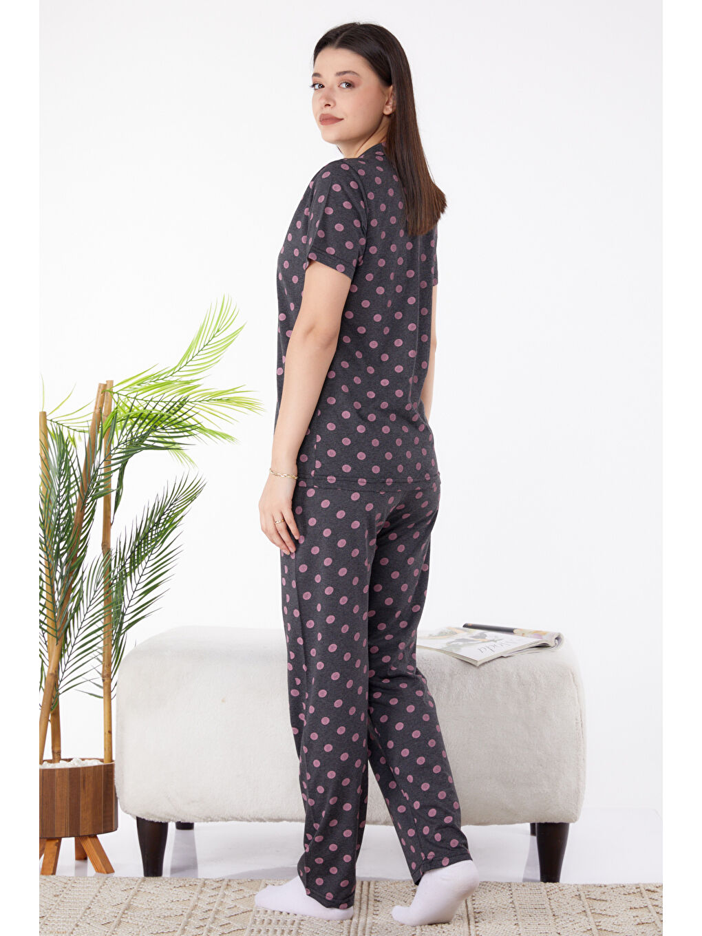 Gömlek Yaka Kadın Antrasit Pijama Takımı - 25268-3