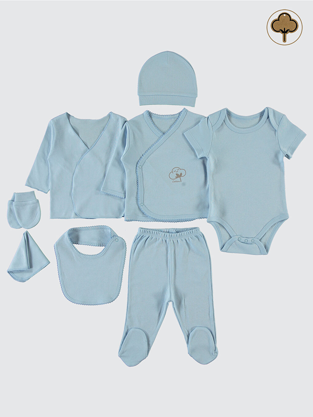 Bebek Organik 8'li Zıbın Takımı 0-1 Ay Mavi