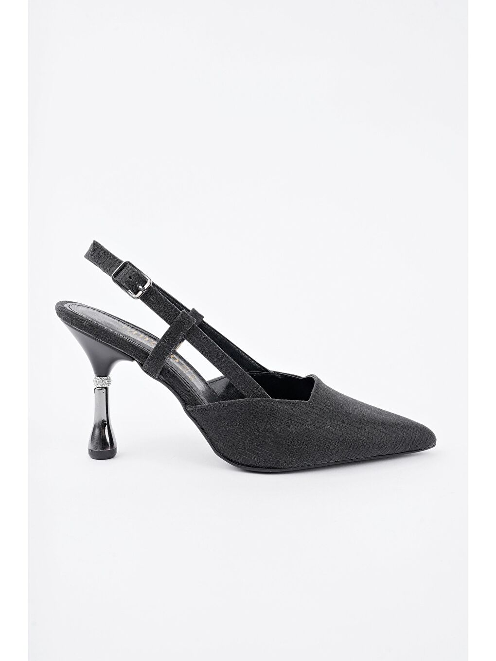 Siyah JESİ Sivri Burun Arkası Açık Günlük Klasik Kadın Topuklu Ayakkabı-1