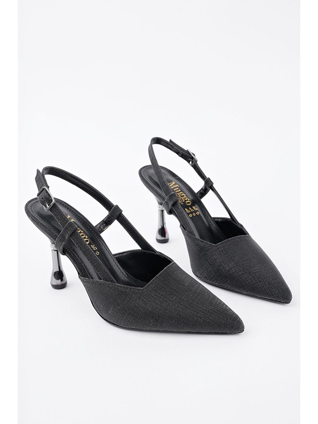 Siyah JESİ Sivri Burun Arkası Açık Günlük Klasik Kadın Topuklu Ayakkabı-2