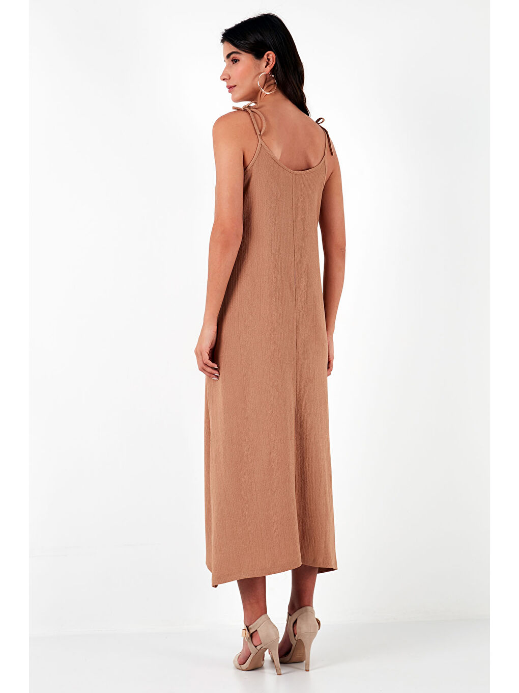 Kahverengi Regular Fit İp Askılı Uzun Kadın Elbise 5865732-5