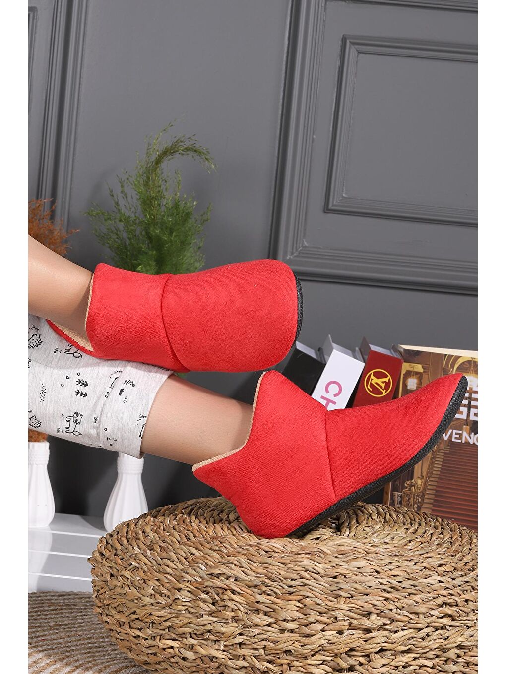 Kırmızı 001 Kadın Ev Botu Panduf Ev Terliği-2